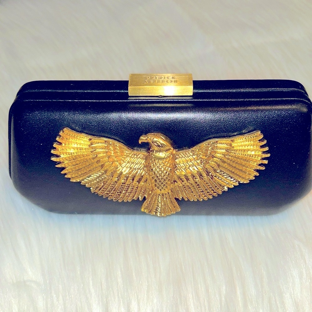 🦅NWOT Patrick Shannon🦅Black Leather🦅Gold Eagle Crossbopdy/ Clutch Purse🦅 - Picture 13 of 13